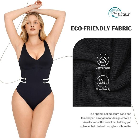 Women Slimming V Neck Bodysuits Snatched Waist Body Suit Sculpting Thong Shaper - Picture 4 of 6